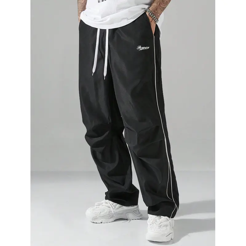 Men's Korean Style Sweatpants, Unisex H-Type Baggy Trousers with Side Stripes for Running and Party, Lightweight with Drawstring, S, M, L