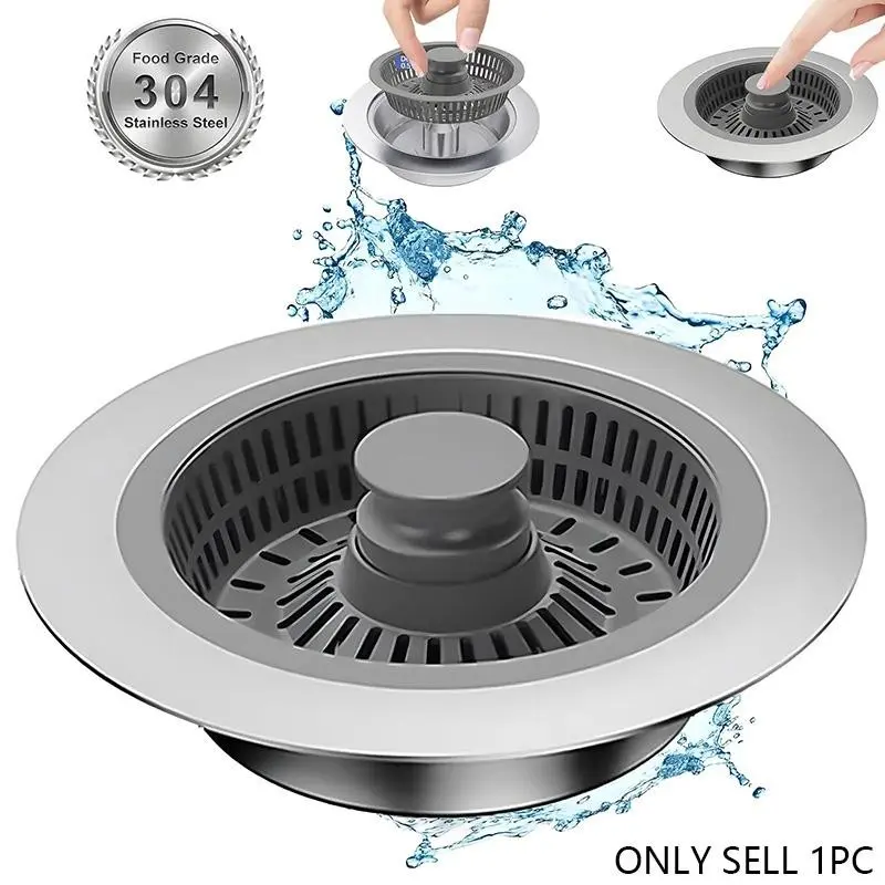 3-In-1 Kitchen Sink Strainer & Stopper, Food Grade Stainless Steel Pop Up Drain Strainer, Anti-Clogging Kitchen Sink Stopper, Bathroom Sink Stopper, Smooth