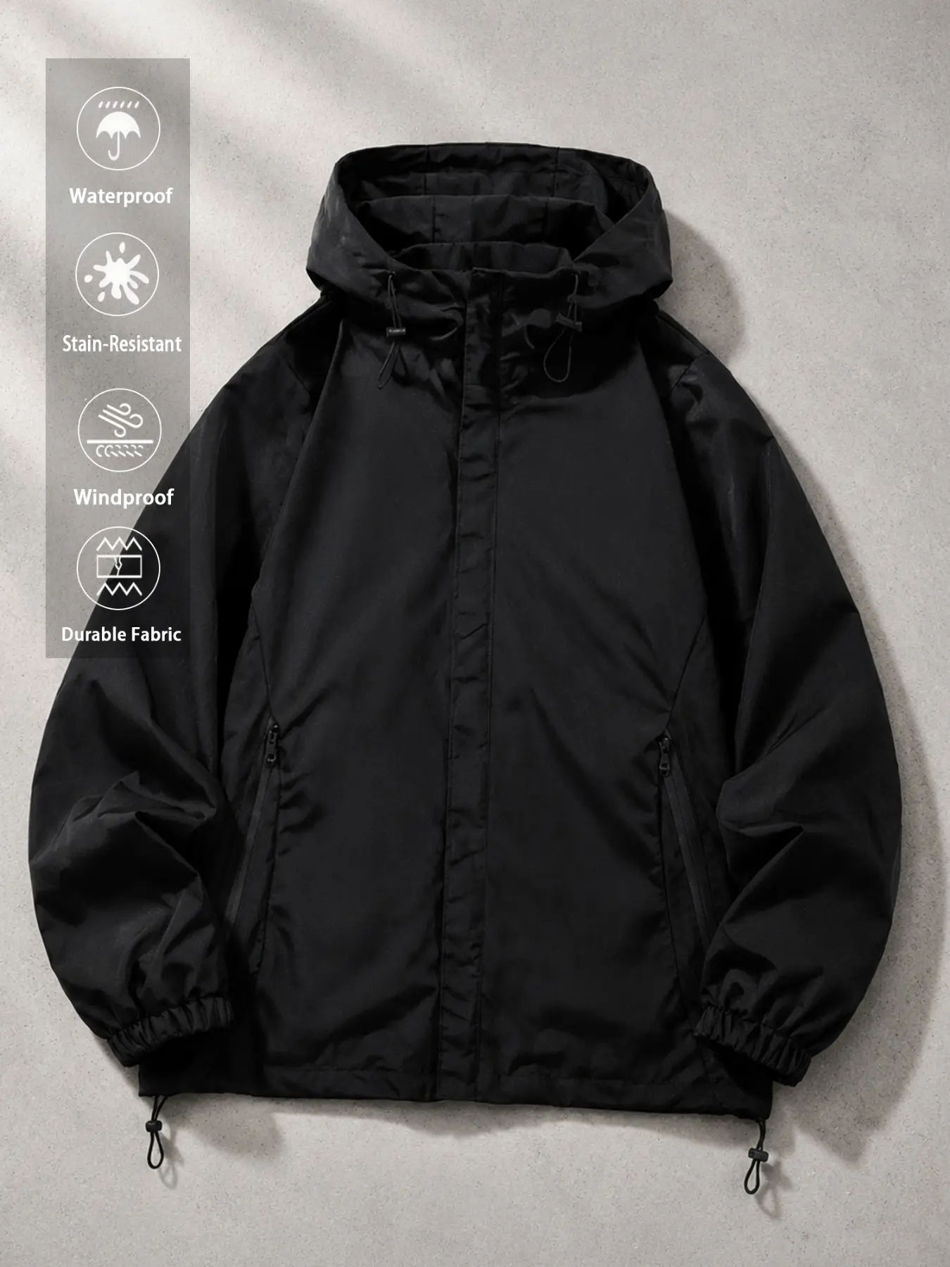 Men's Loose Fit Long Sleeve Windbreaker Jacket, Functional Outdoor Coat, Simple Streetwear Top, Trendy Casual Outerwear for Men