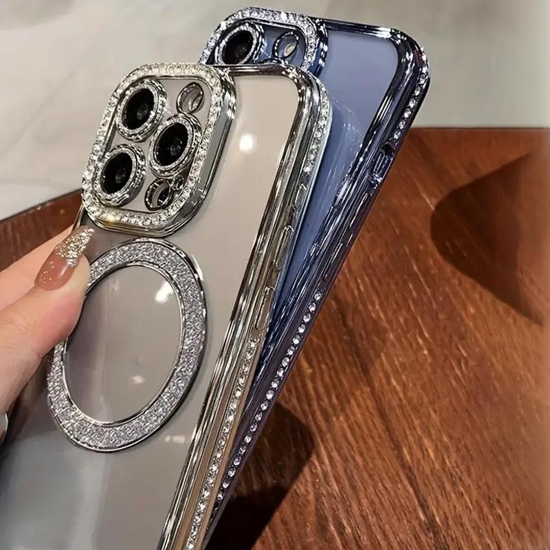 Sparkling Rhinestone Magnetic Phone Case for iPhone 17 Air/16/15/14/13/12/11 Plus/Pro/Max, Anti-Drop Shockproof Protection Fashion Phone Cover for Women