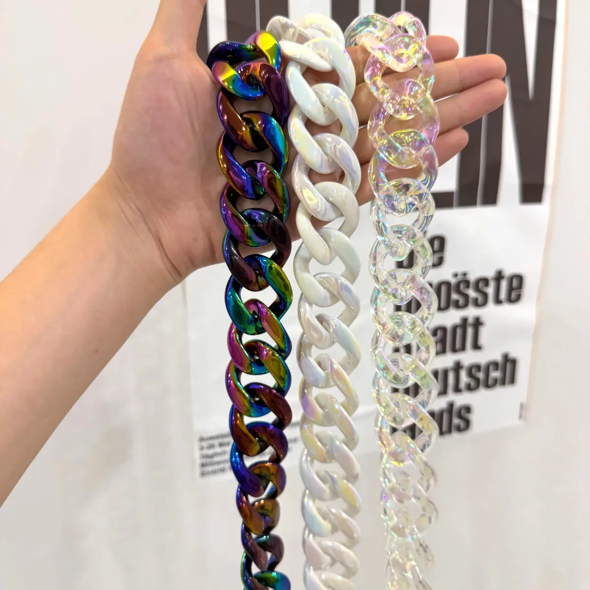 Multicolor Quick-Release Acrylic Luxe Chain-Strap, 45cm Chunky Link Handle Bag Accessory, Resin Purse Strap Replacement, Chain for Purse Charm, Chain-Strap Bag Chains