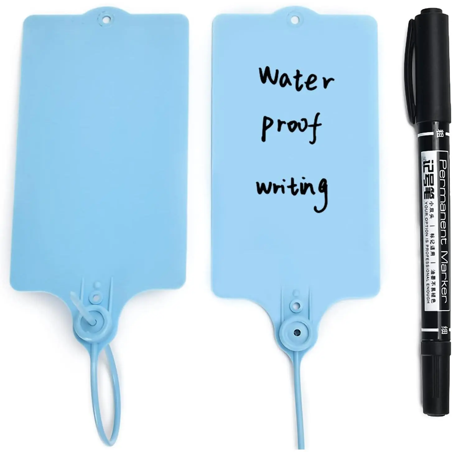 100 Plastic Shipping Tags - , Writable,  Tags with  Blue Marker Pen