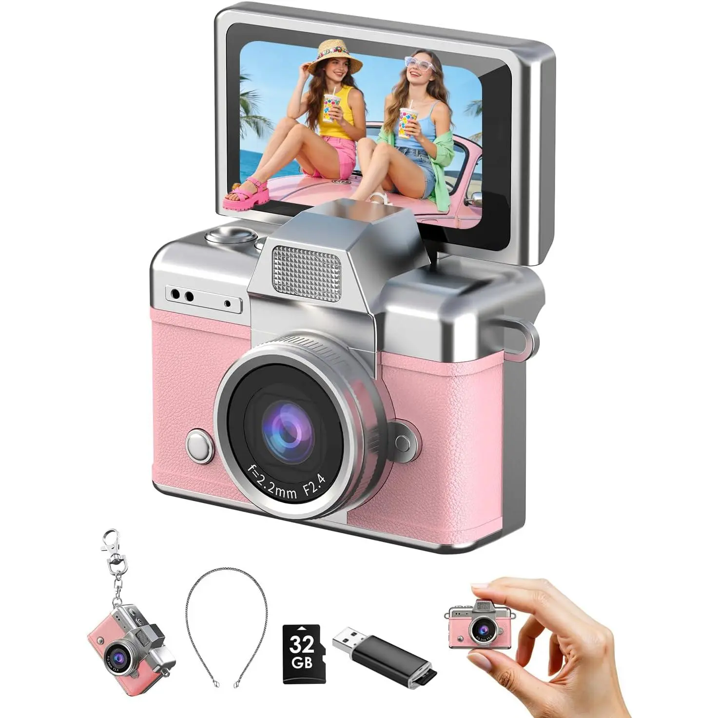 Camera, 1080P Portable Digital Camera with 1." Flip LCD & Flash, Retro Collectible Pocket Camera for Travel, Parties, Birthday(Pink32GB)
