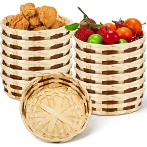 Sintuff 12 Pack Woven Basket Round Bamboo Gift Baskets, Wicker Berry Bread Fruit Basket Food Storage Serving Baskets for Picnic Kitchen, Restaurant, Centerpiece Display, Party, Wedding (Small)
