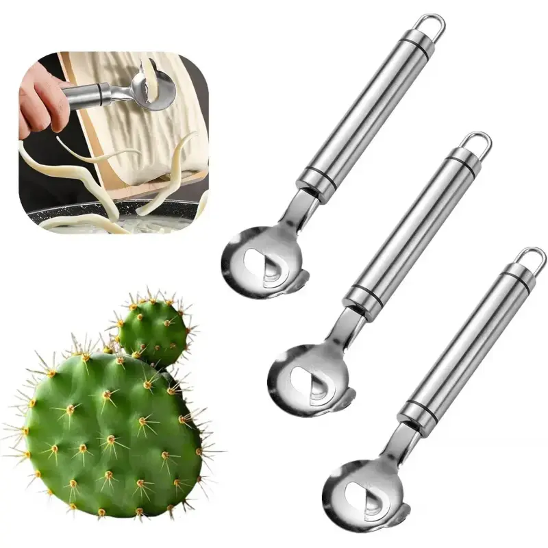 Cactus Prep Tool, Vegetable Slicer, Noodle Cutter with Hole for Cactus Kitchen Cooking Noodles,Stainless Steel Cactus Paring Knife and Peeler Spoon Long Handle Slicing Cactus Peeler Tools.