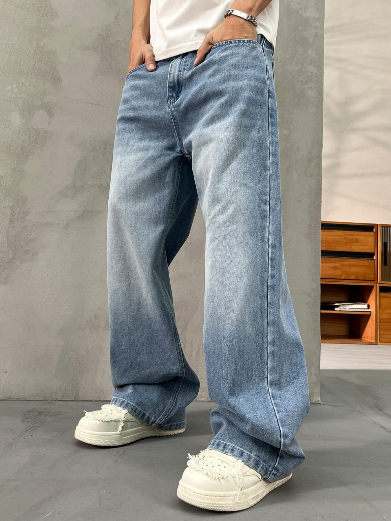 Men's Vintage Washed Loose Fit Wide Leg Jeans, Long Y2K Street Style Denim Jeans, Perfect Gift for Boyfriend & Husband