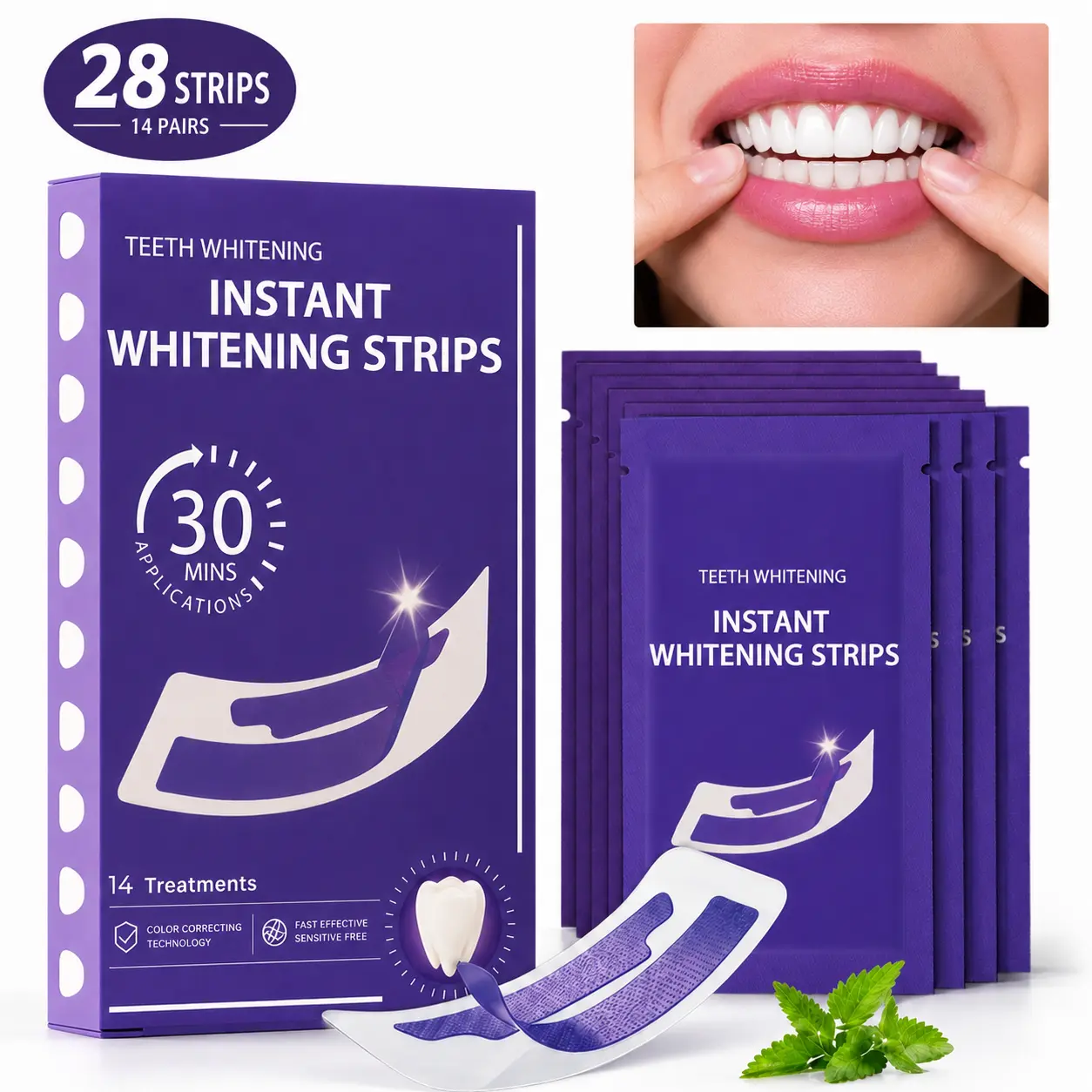 Enamel-Safe Purple Teeth Whitening Strips 14 Treatments - 28Pcs Whitening Sessions - Affordable Non Sensitive Teeth Whitening Magic- Peroxide-Free, Whitens Teeth, Removes Yellow Stains & Bad Breath - Effective Color Correction for a Brighter Smile