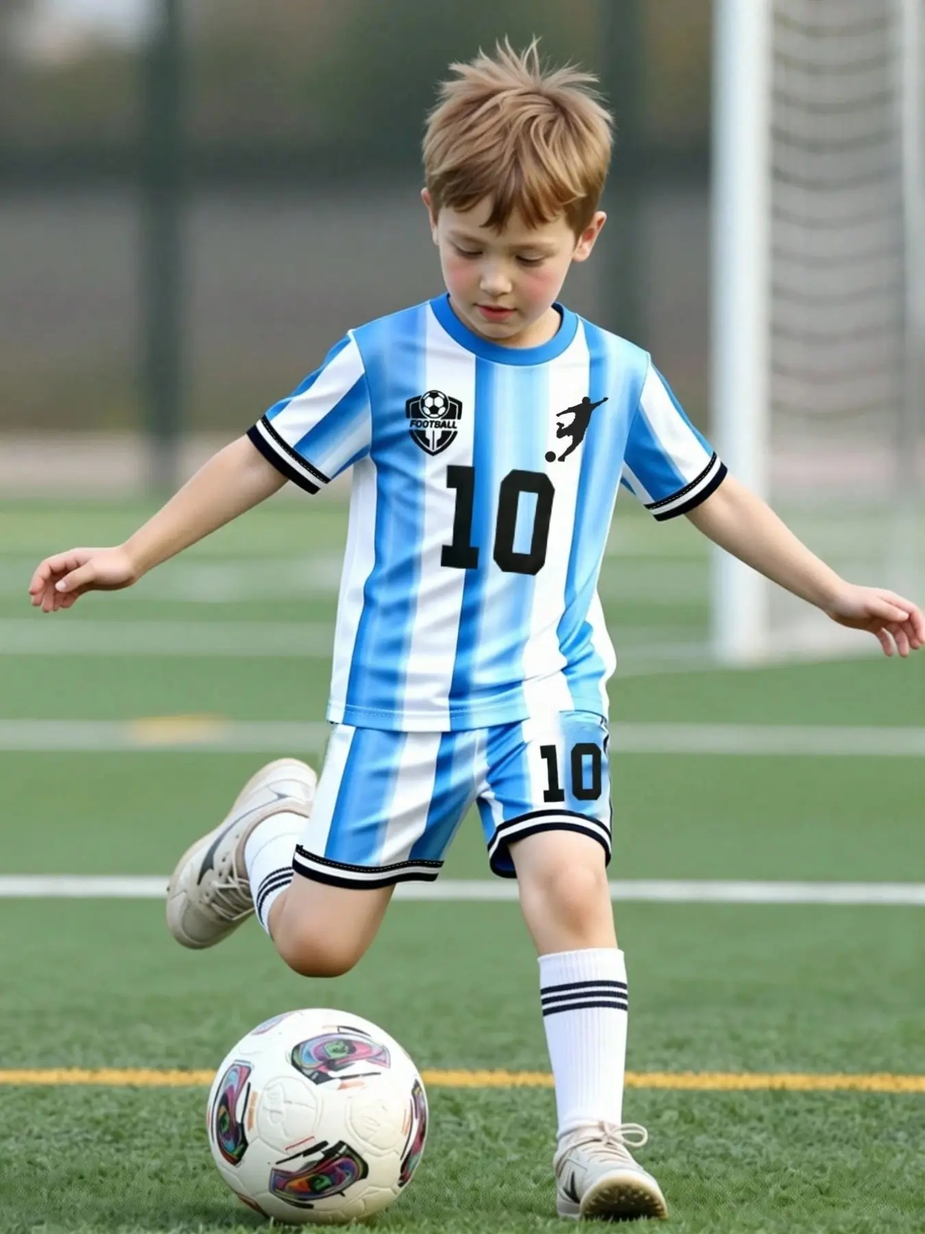 Argentine Style Sport Set, Breathable Quick-Dry Short Sleeve Shorts, Loose Fit, Football Badge Design, Outdoor Training Clothes