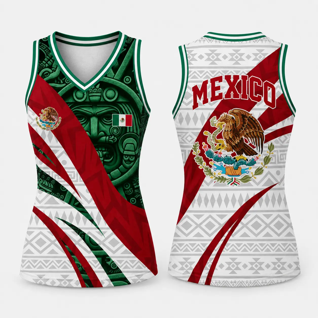 Mexico Women's Slim Fit V Neck Tank Top Mexican Flag Graphic Sleeveless Shirt Aztec Pattern Patriotic Mexico Pride Summer Vest Casual Athletic Tee Cinco De Mayo Outfit Fiesta Top Beach Vacation Gym Workout Streetwear Gift for Women