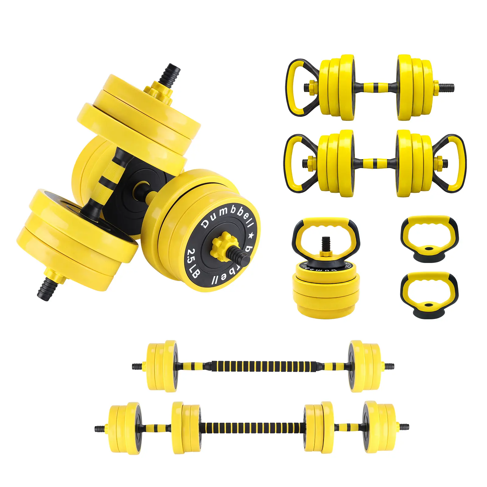 66 LBS Adjustable Dumbbell Set, Converts to Dumbbell/Barbell/Kettlebell/Push-Up | Adjustable Weight Set with Secure Locking and Foam Connector for Home Gym Strength Training