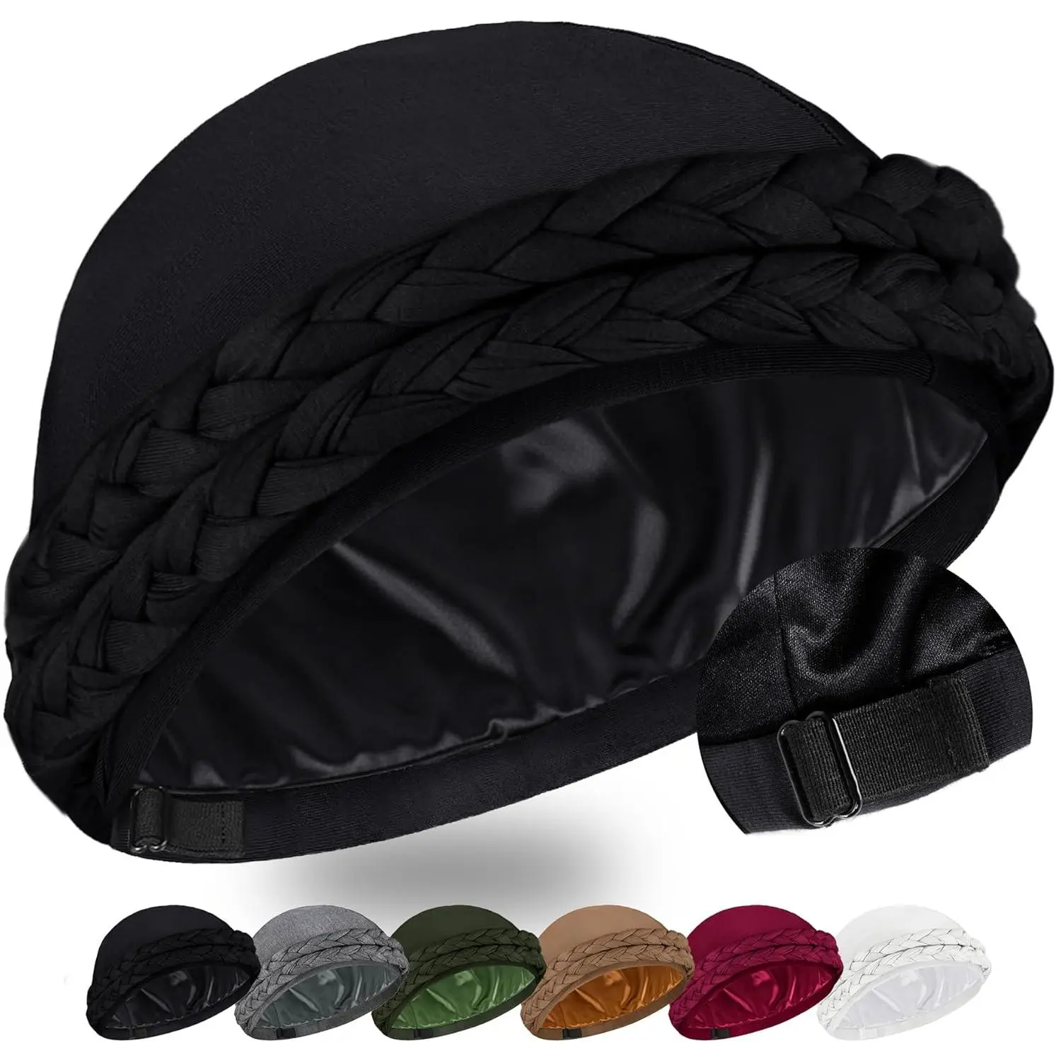 Unisex Satin-Lined Pre-Tied Handmade Durag - Sleeping Cap with Pre-Tied Braids, Tail Detail, Black New Model (Baby & Maternity Fashion Accessory), Unisex Wear