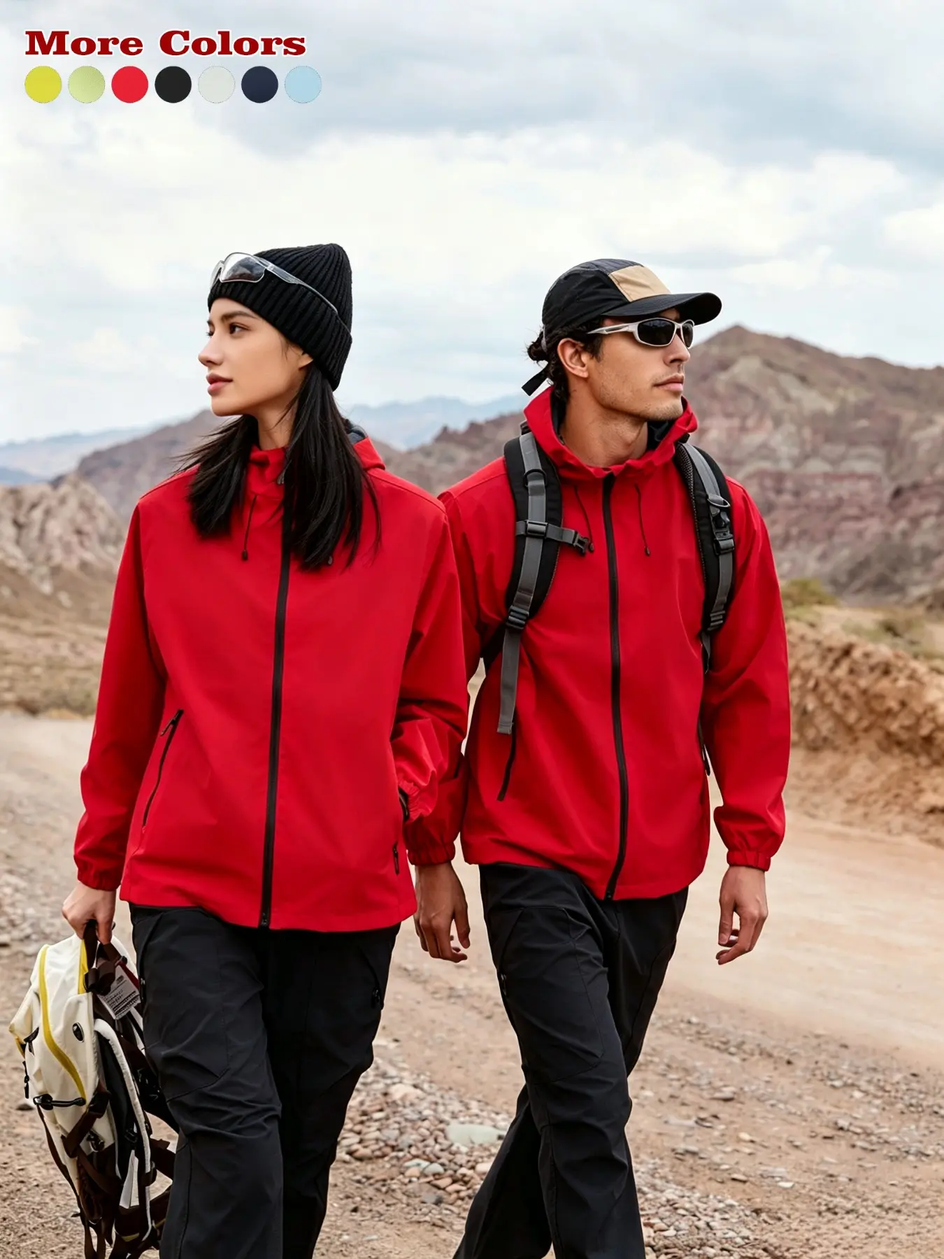 Seven Colors Couple Windproof Waterproof Jacket, Lightweight Hooded Hiking Camping Outerwear, Casual Fall & Winter Clothing, Sports Outerwear