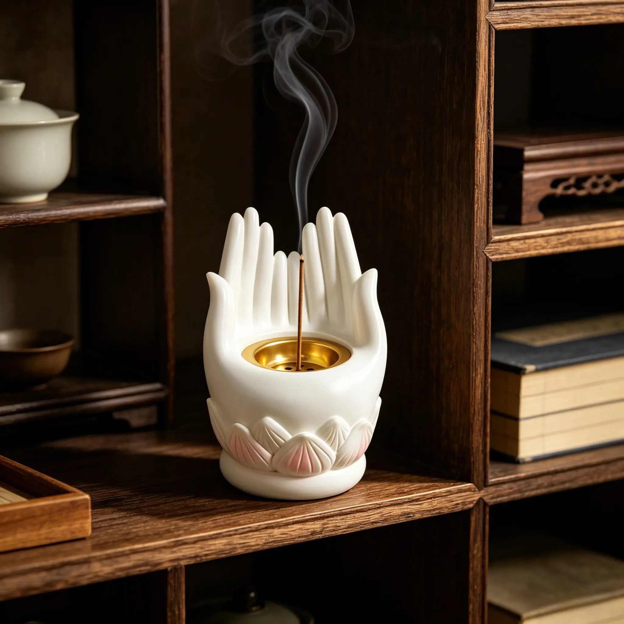 Lily Base Resin Hand Incense Burner Sculpture, Desktop Decor Statue, Salon Display Piece, Holiday Gift Ornament, Home Decoration