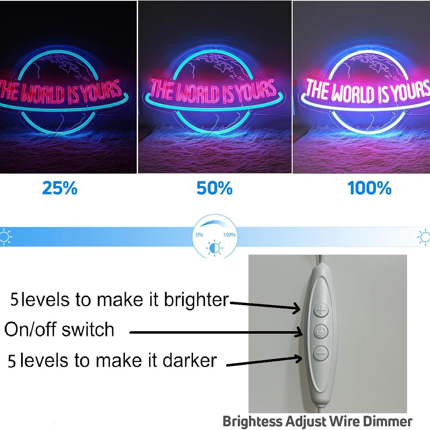 3D Neon Sign, USB Powered Neon Light, Decorative Neon Light, Neon Lamps, Creative World Is Yours Neon Sign, Wall Decor for Home Bedroom Living Room, Home Decor