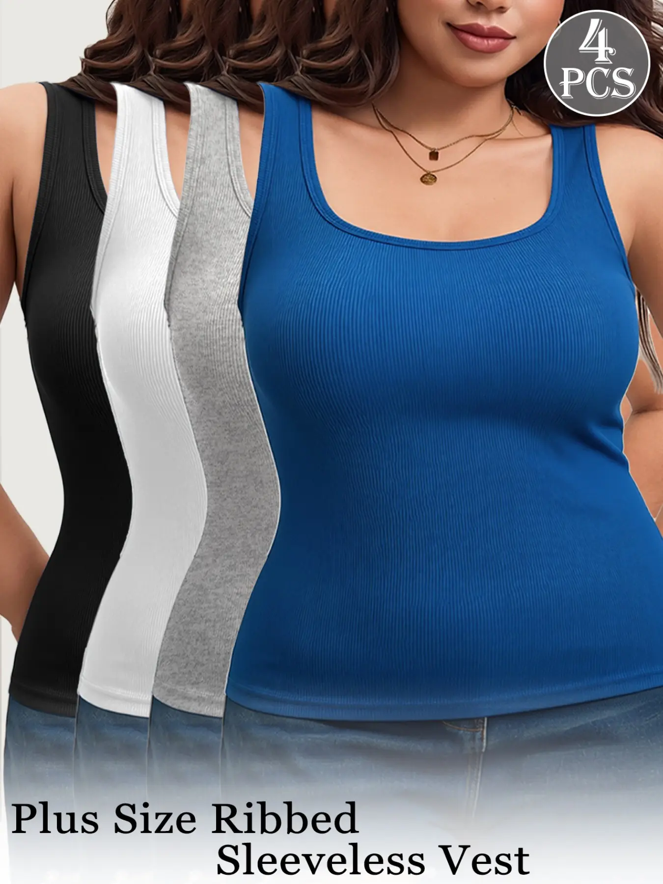 Best Value 4 Pack Women's Plus Size Ribbed Sleeveless Tank Tops - High Elasticity Basic Cami Bundle Sleeveless Lounge Tops