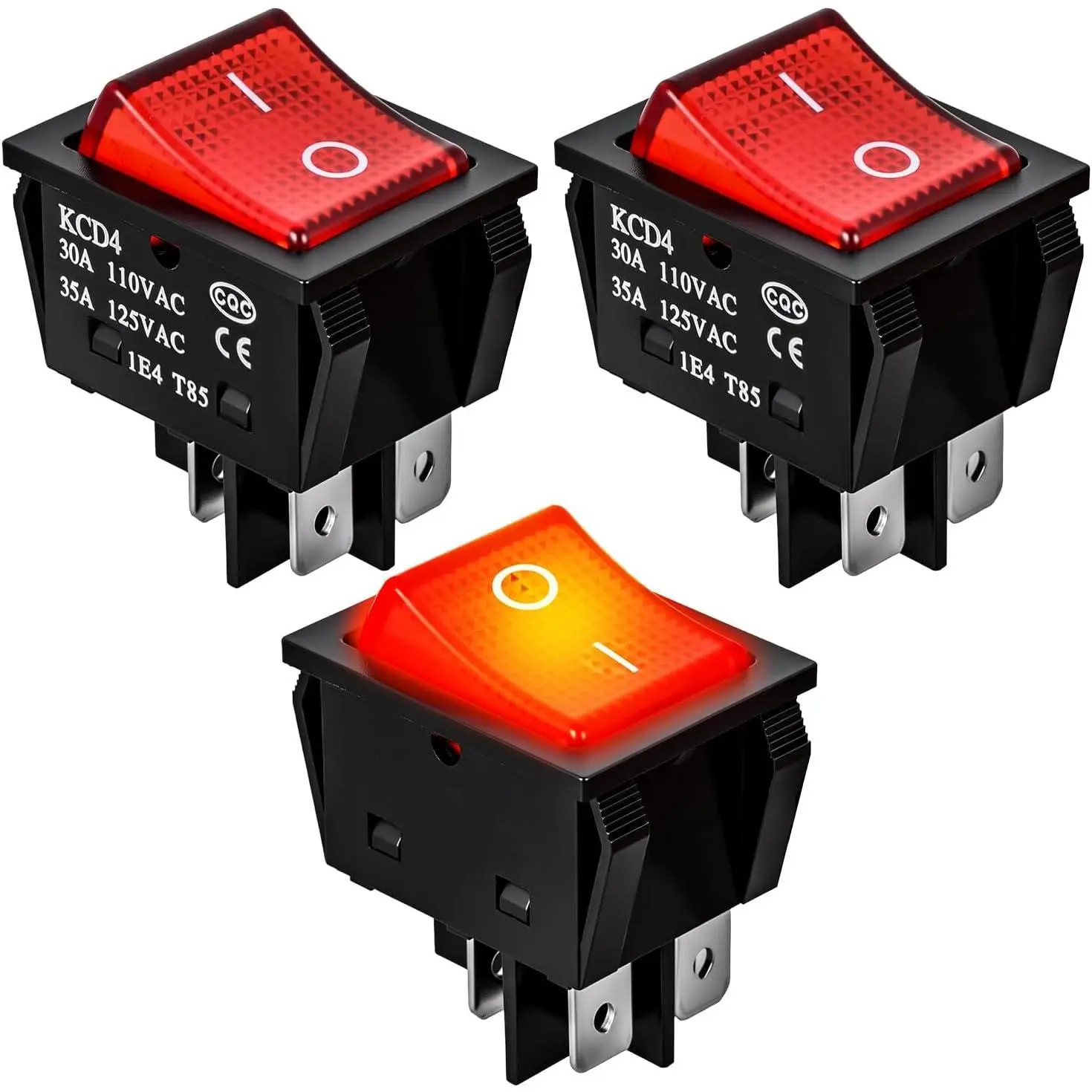 Nilight 3PCS DPST 4-Pin 2-Position ON-Off Red Lighted LED Push Button Cord Switches, 12V 30A/110V 35A/125VAC for Cars, Trucks, Marines, Coffee Machines, Water Dispensers