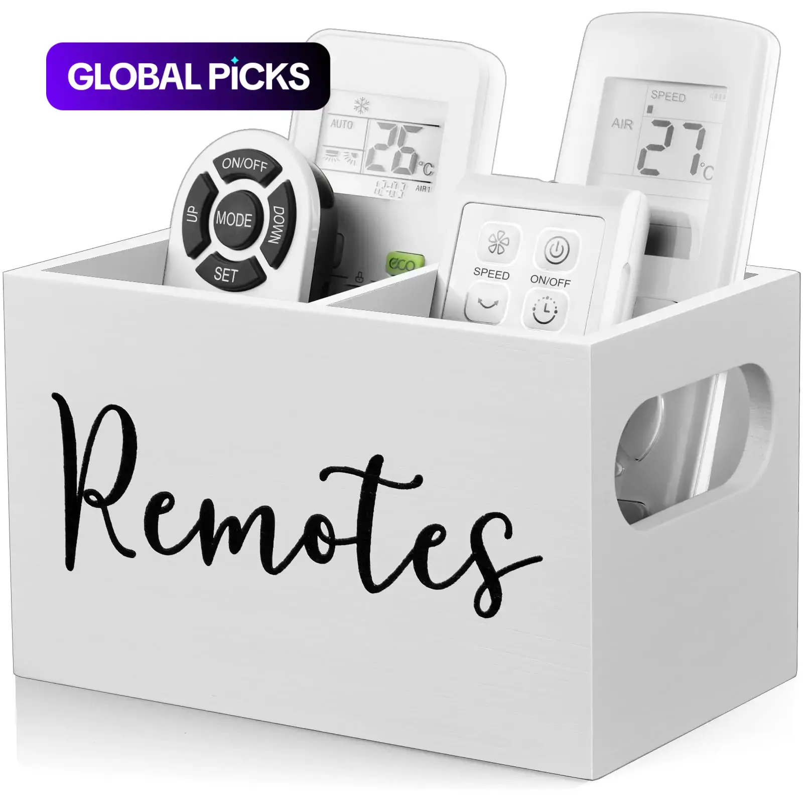 Remote Control Holder, Wood Tabletop Storage, 1 Count Wooden 2-grid Desktop Storage Box, Remote Control Storage Box for Home Office Dormitory #GLOBAL PICKS