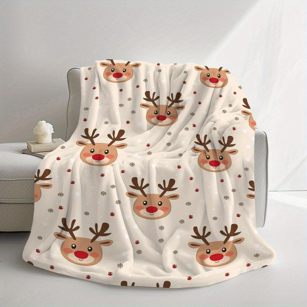 Christmas Cute Elk Print Holiday Decoration Blanket, Soft And Warm Commemorative Blanket For Unforgettable Moments, Perfect Holiday Gifts For Classmates, Friends, Family, And Loved Ones For Naps, Camping, Travel, Cars, And Home Or Office Decor