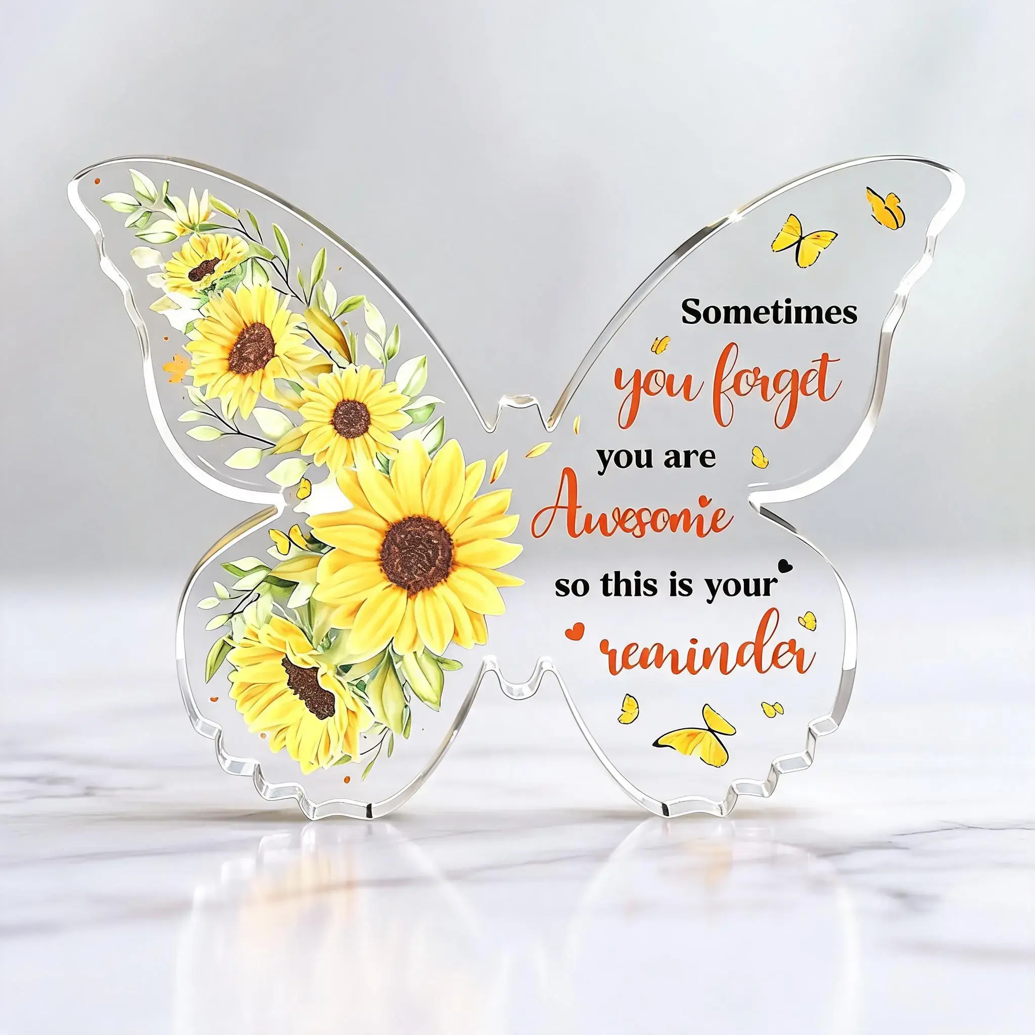Butterfly-Shaped Acrylic Plaque with Sunflower Design, Stylish Decorative Wall Art, Novelty Decor for Home & Office Decoration, Unique Gift Idea, Acrylic Desktop Decoration