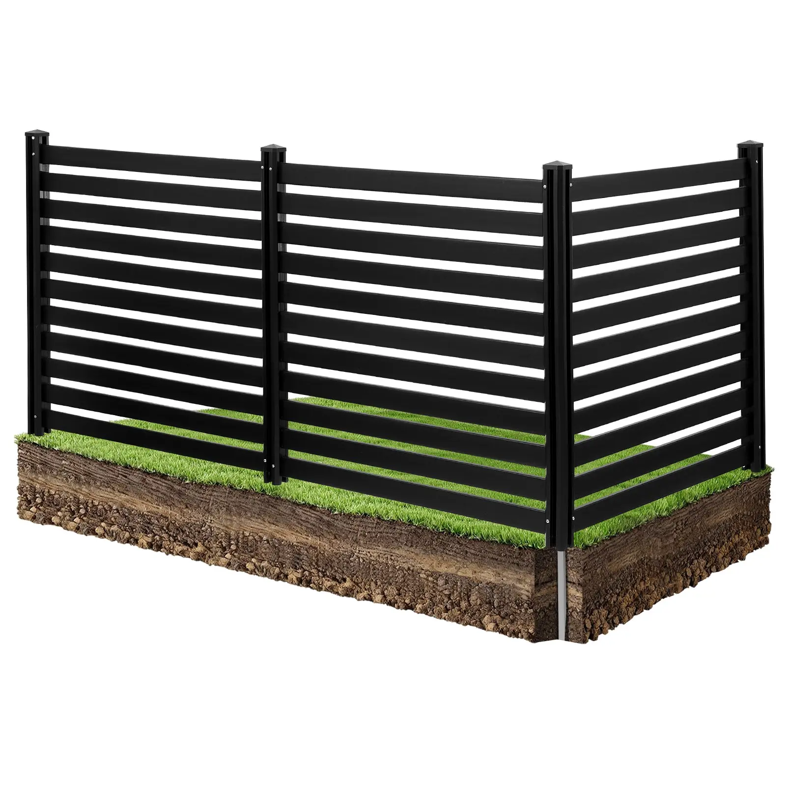 VEVOR 3-Panel Outdoor Backyard Water Resistant Privacy Fence, 50x48 in Enclosure with 27.56 in Ground Stakes, Easy Installation for A/C Units, Trash Cans, Black Vinyl Fence