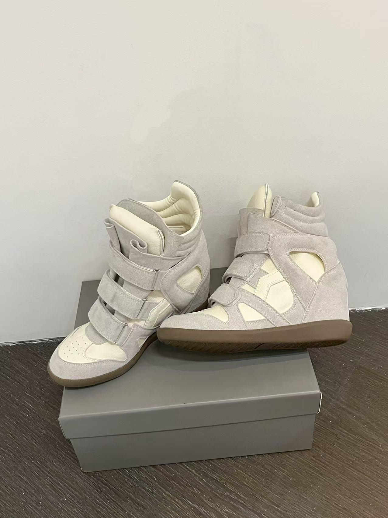 Velcro invisible inner heightening women's shoes 8CM slope heel color matching sports and leisure shoes high top shoes