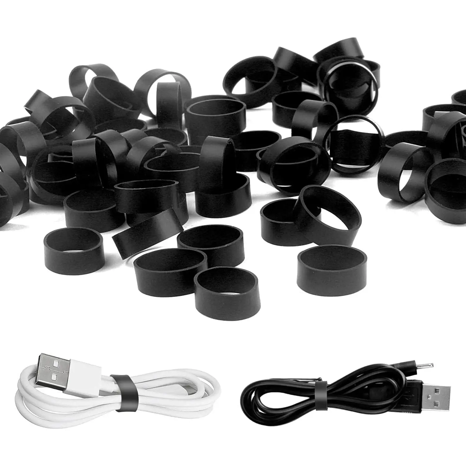 100 PCS Silicone Rubber Bands, 0.5 Inch Small Black Elastic Rubber Bands Strong Rubberbands, Heavy Duty Non-slip Silicone Band for Wire Cord Cable Management Home Office School Organization