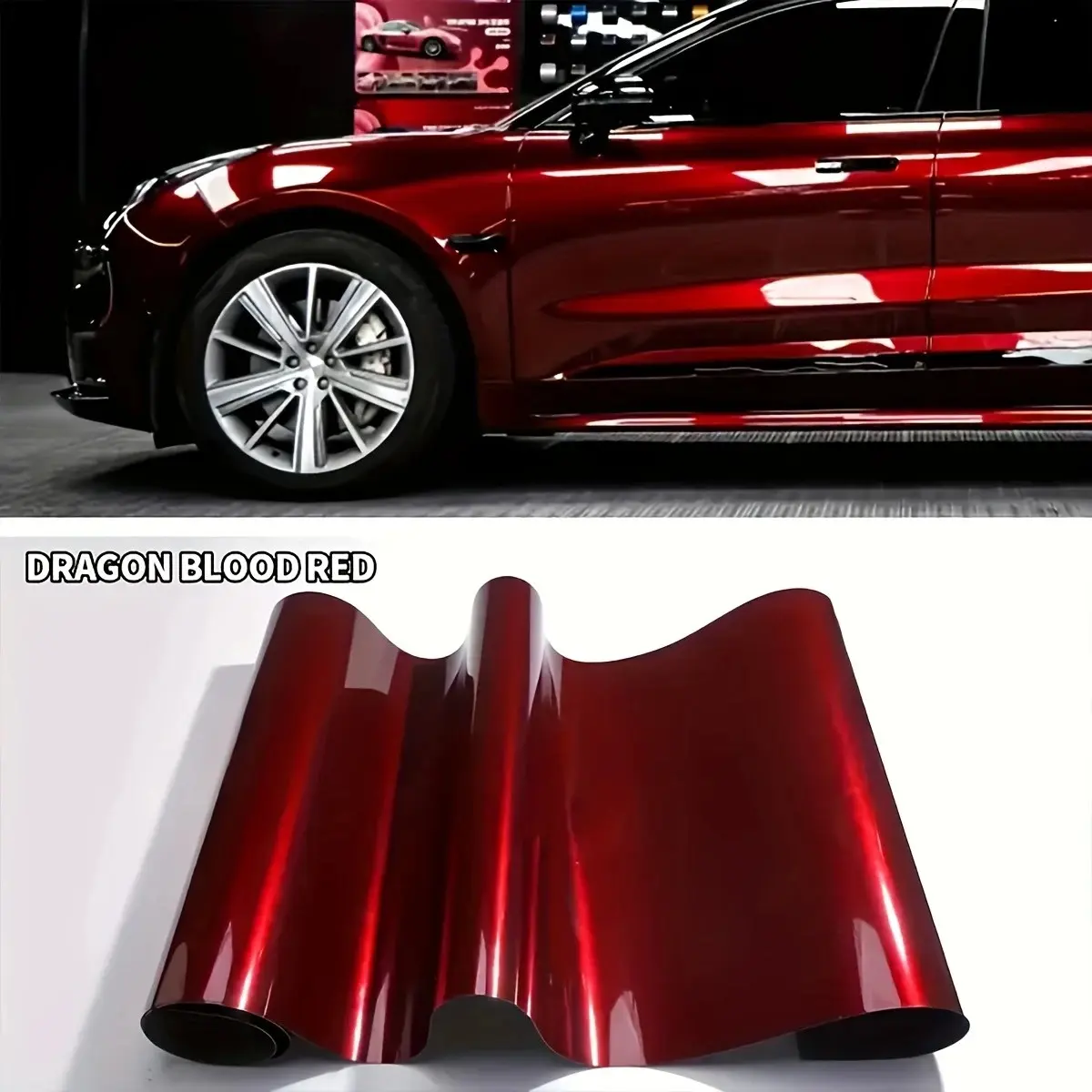 Premium PET High Glossy Liquid Metallic Dragon Blood Red Vinyl Wrap Film Car Wrapping Motorcycle DIY Sticker Decal Car Decals Air Release Self Adhesive