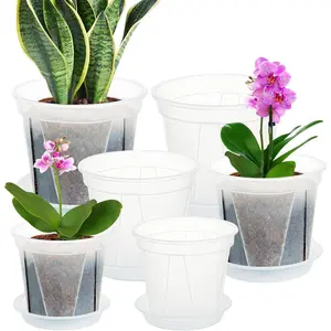 Pots 7/6/4.7 Inch Set of 6, Clear Plastic  Pots with Drainage Holes and Saucers,  Planter Pots for Indoor Outdoor  (Variety Size, Clear)