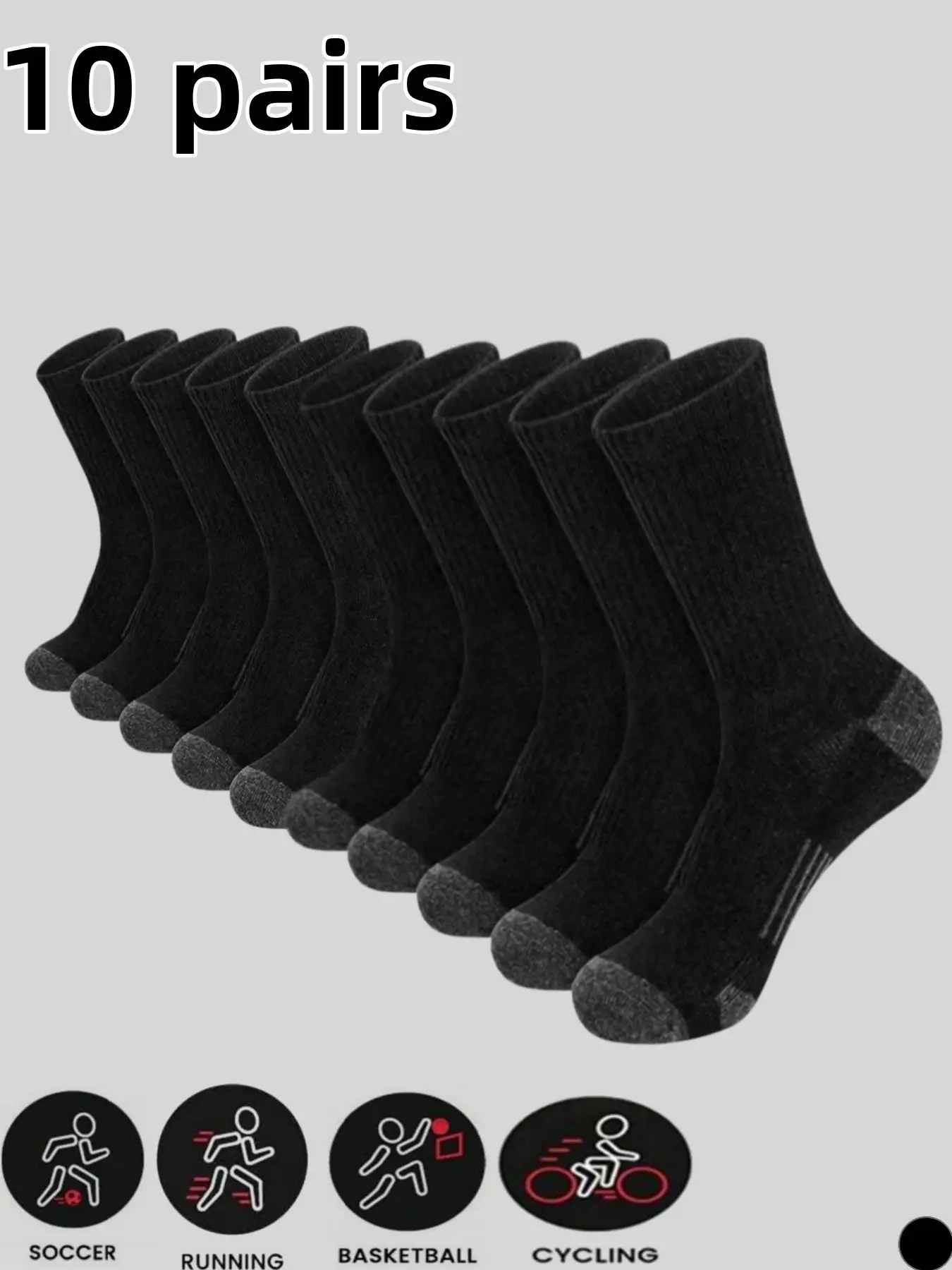 10 pairs of classic athletic mid-calf socks for men and women, breathable, sweat-absorbent, comfortable, and durable. Suitable for daily casual wear, running, sports, and exercise in various situations, providing a comfortable fit for both men and women.