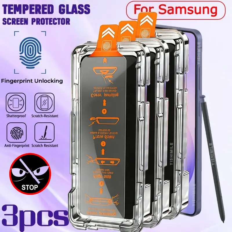 Three-Piece Privacy Tempered Glass Film, Dust-Proof Bubble-Free, Includes Installation Kit, Compatible with Samsung Galaxy Models