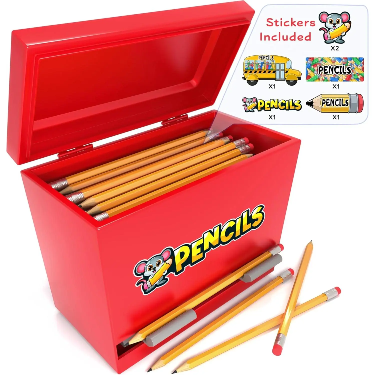 Pencil Dispenser Holder Red Stainless Steel Dispenser for Pencils with 6 Beautiful stickers for Decoration Metal Pencil Dispenser for Classroom  Office Teachers Students (Pencils Not Included)