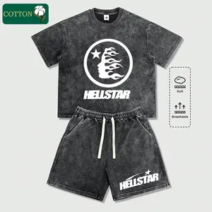 Men's vintage washed casual sport T-shirt and shorts set. Featured personalized Y2K letter prints in American street style with unique design. Crafted from soft, breathable and lightweight cotton fabric. Perfect for surfing, basketball and daily wear, sui