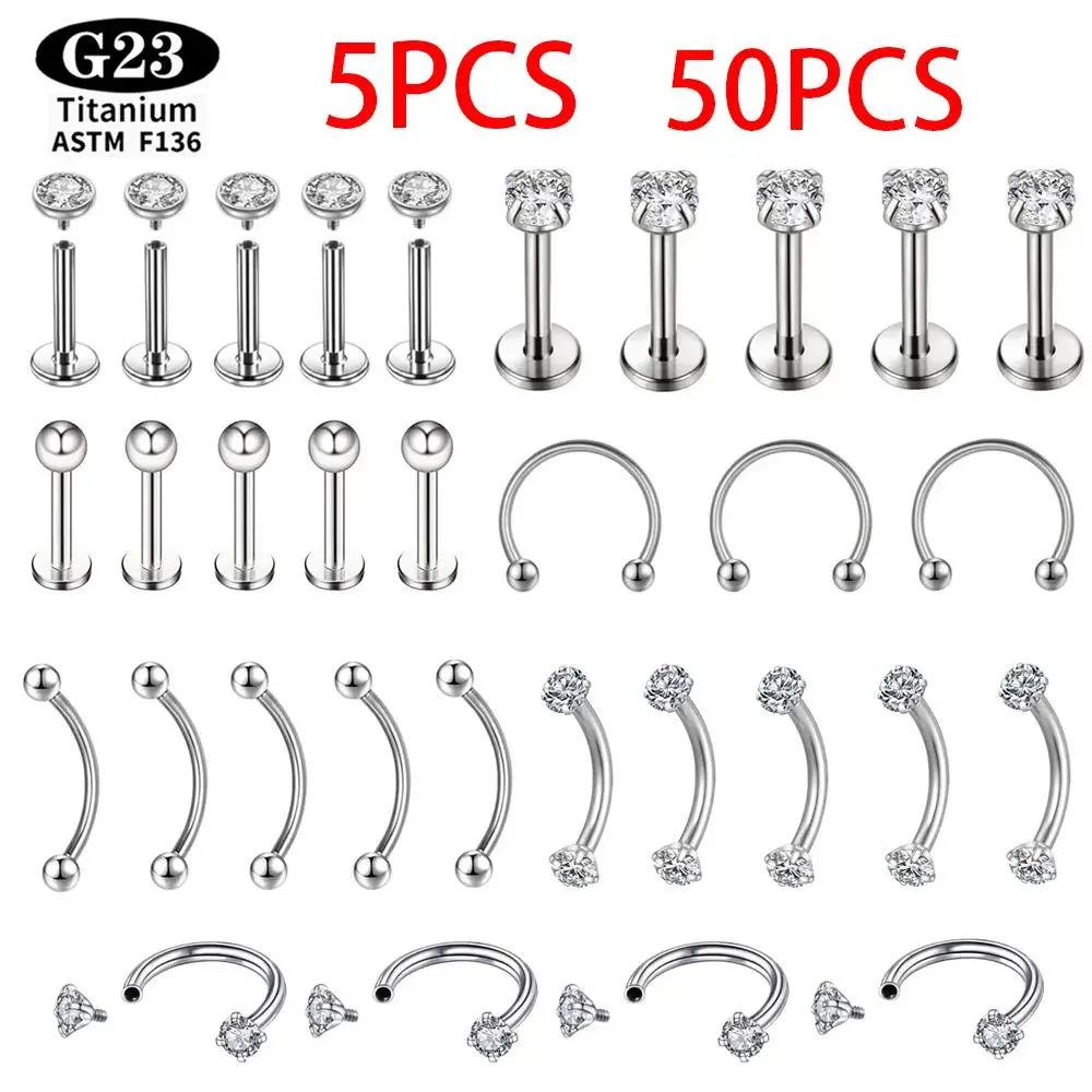 ASTM F136 Grade G23Titanium Wholesale Piercing Set lip Nose Stud Earring Eyebrow 16G Internally Threaded Septum Helix Cartilage