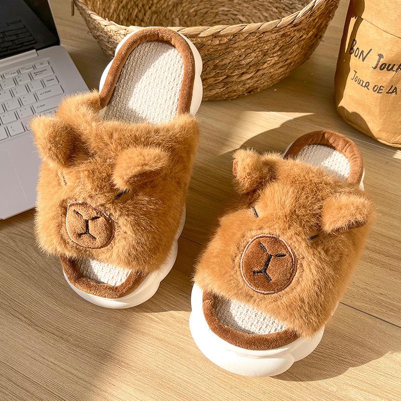 Women's Cute Kapibala Linen Slippers for Four Seasons Home Furnishings Indoor Home Furnishings Slippers