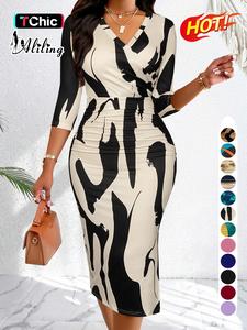 aliling women's all over print bodycon dress, chic elegant fit fashion casual vneck dress for daily outdoor wear, women dress for spring fall, womenswear, lady classy modest dresses