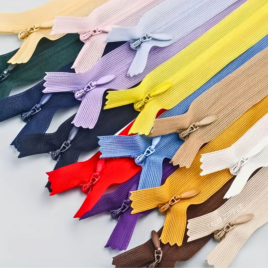 20pcs random colored invisible silk zippers in multiple sizes, suitable for dresses, trousers, bedding and handicrafts