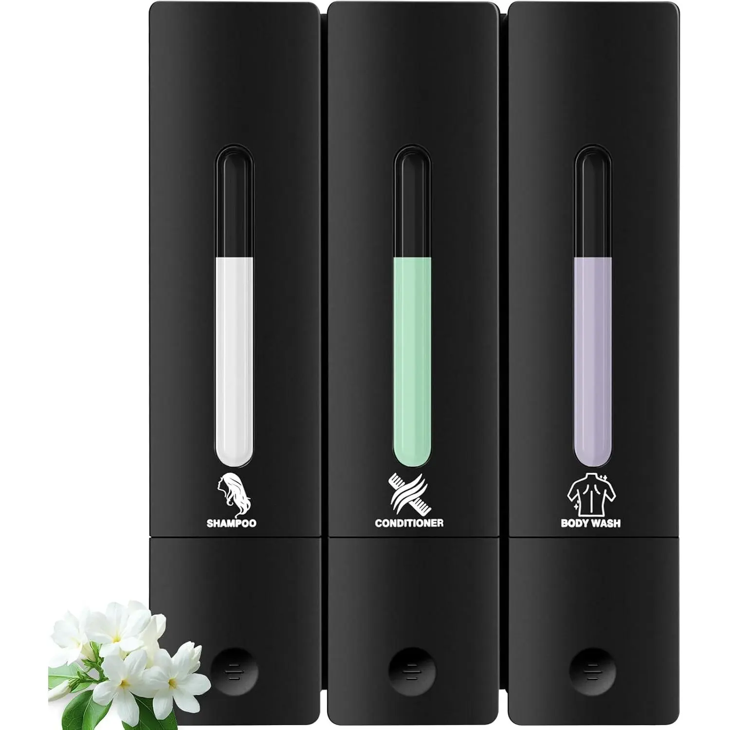 3 Chamber Shampoo and Conditioner Dispenser, No Drill - Wall Mounted Shower Soap Dispenser, Refillable Body Wash Dispenser Set 3, 1200ML Large Capacity, for Bathroom & Hotel, Black