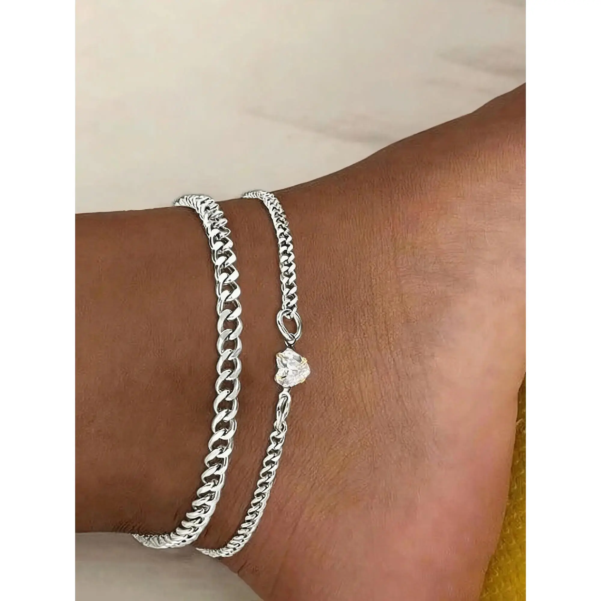 2 Piece Stainless Steel Anklet Set, Vintage Fashion Elegant Heart Layered Anklets, Body Jewelry for Women, Beach Party Gift, Foot Jewelry, Wearable Jewelry