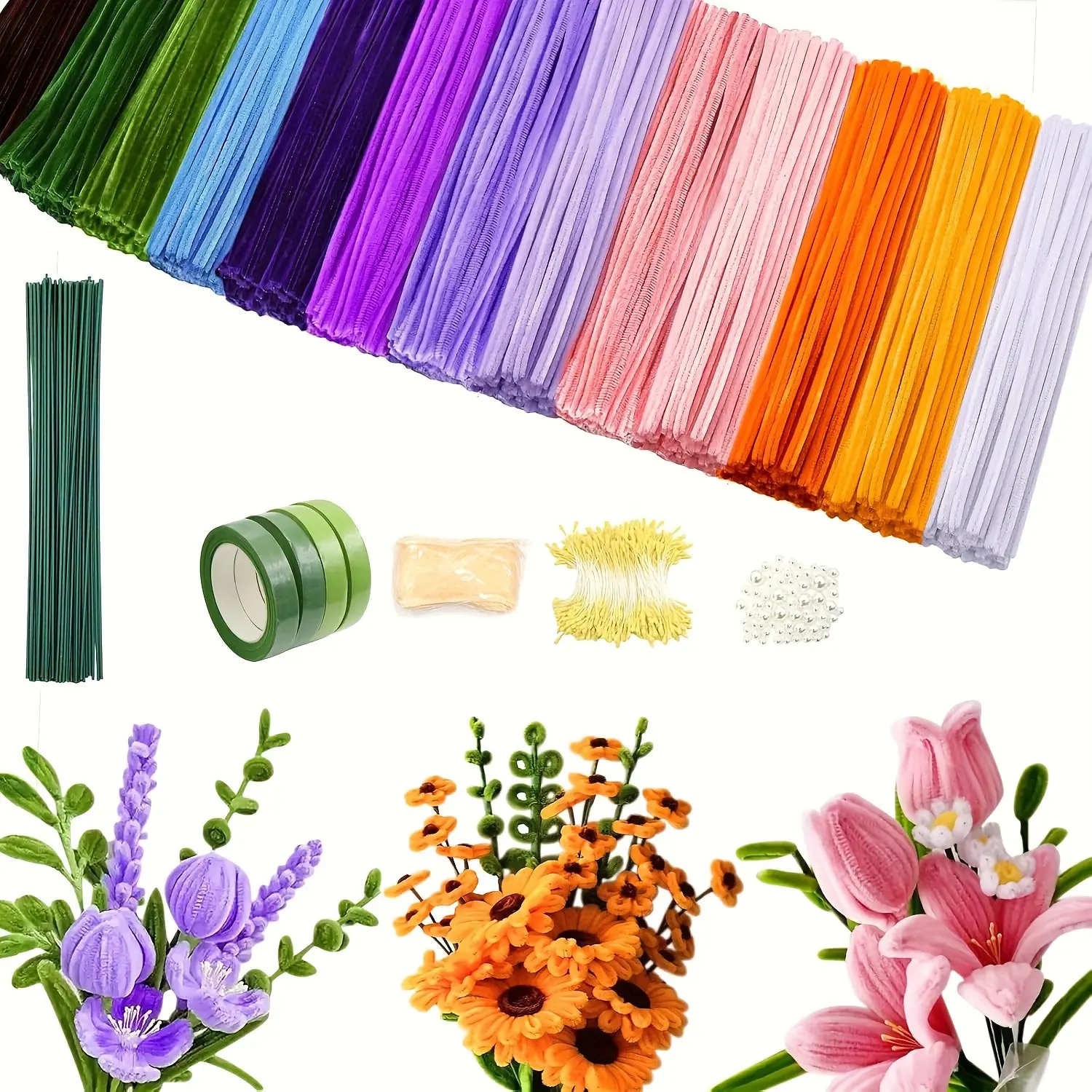 1059 Twirly Stick Bouquet Set, Includes 50+ Video Tutorials, 13 Colors, Full Bouquet Materials, Perfect for Handmade Decorations