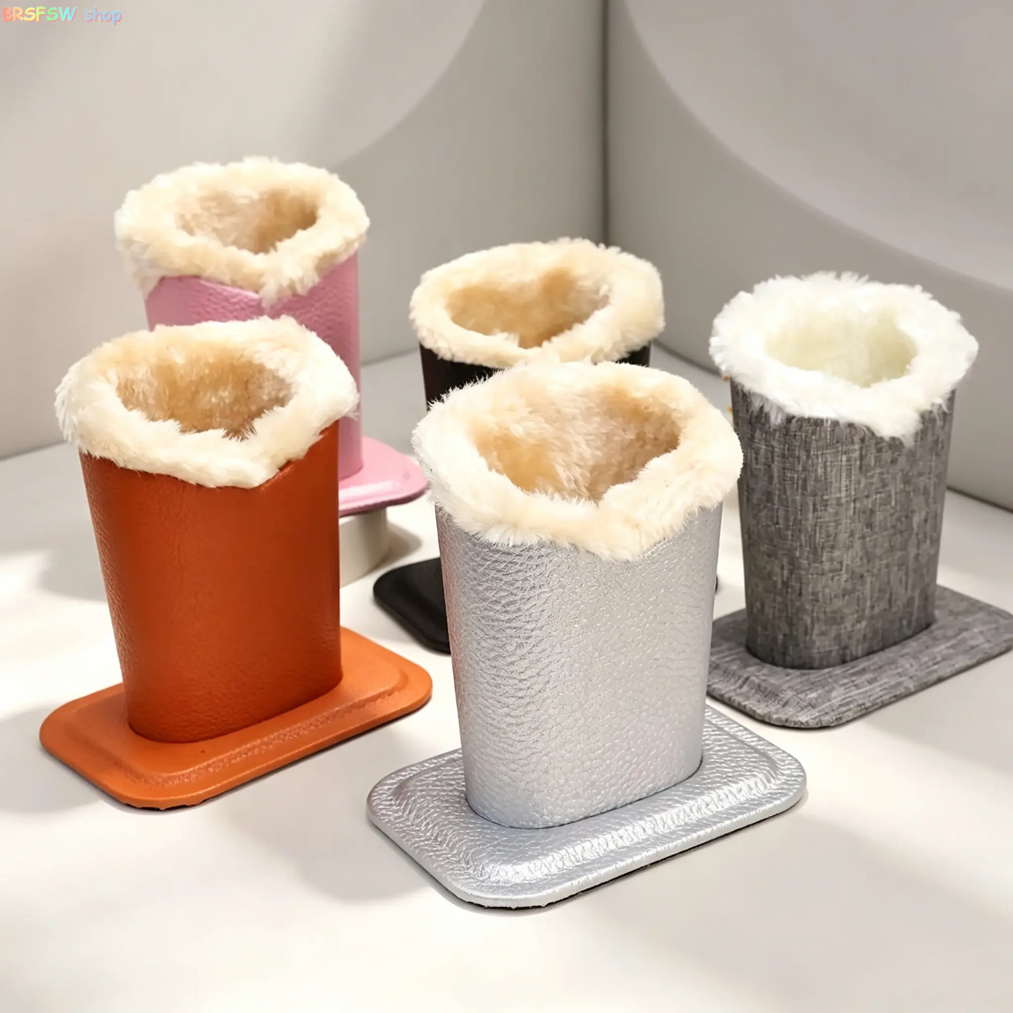 Faux Fur Eyewear Holder — Compact Leather Desktop Organizer with Pen Holder and Soft Plush Lining; Home Decor Accessory; Ideal for Women's Eyeglasses and Sunglasses