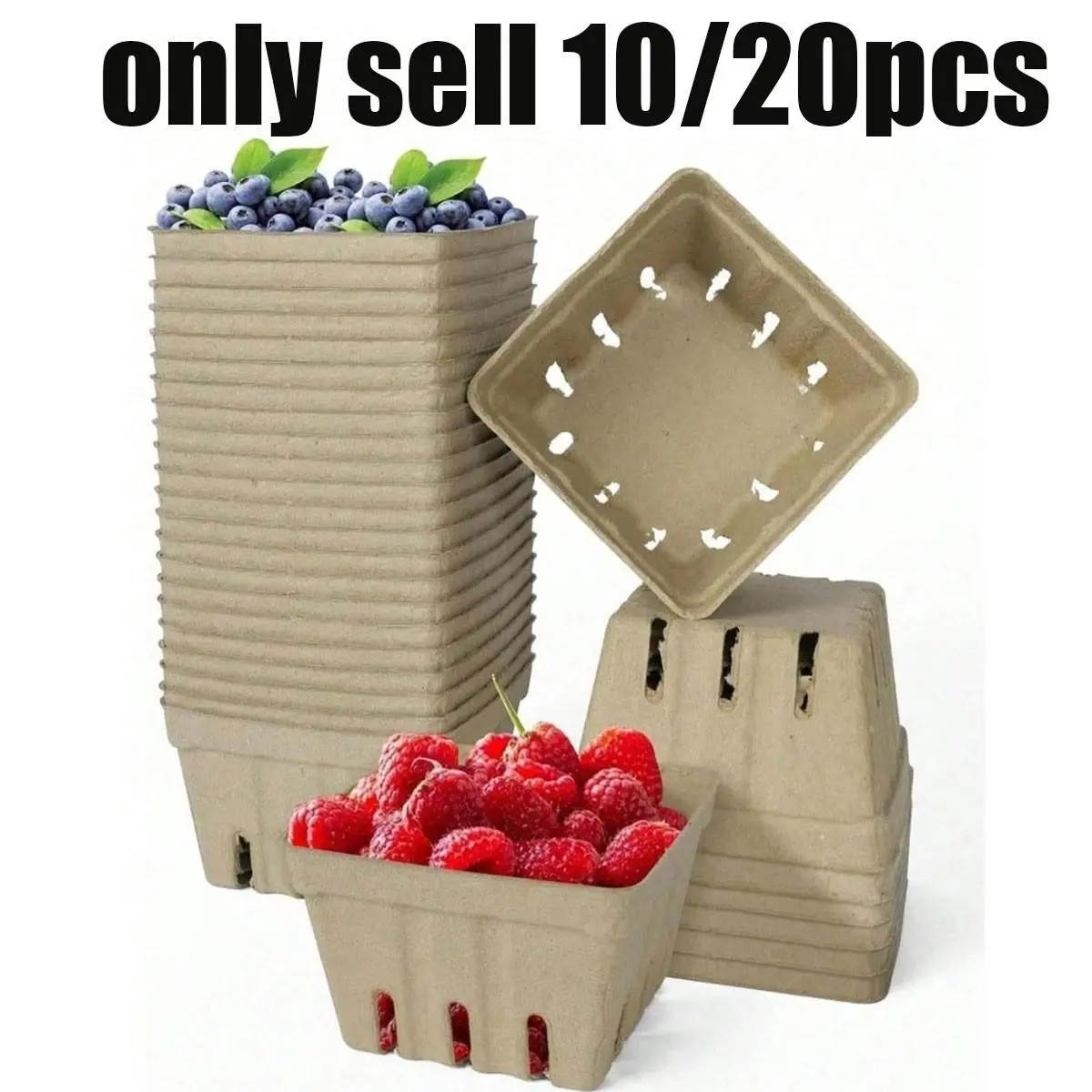 10/20 Piece Natural Wood Pulp Berry Basket, Small Molded Fruit Bowl for Strawberries, Blueberries, Raspberries, Vegetable Display, Farm Market, Grocery Store