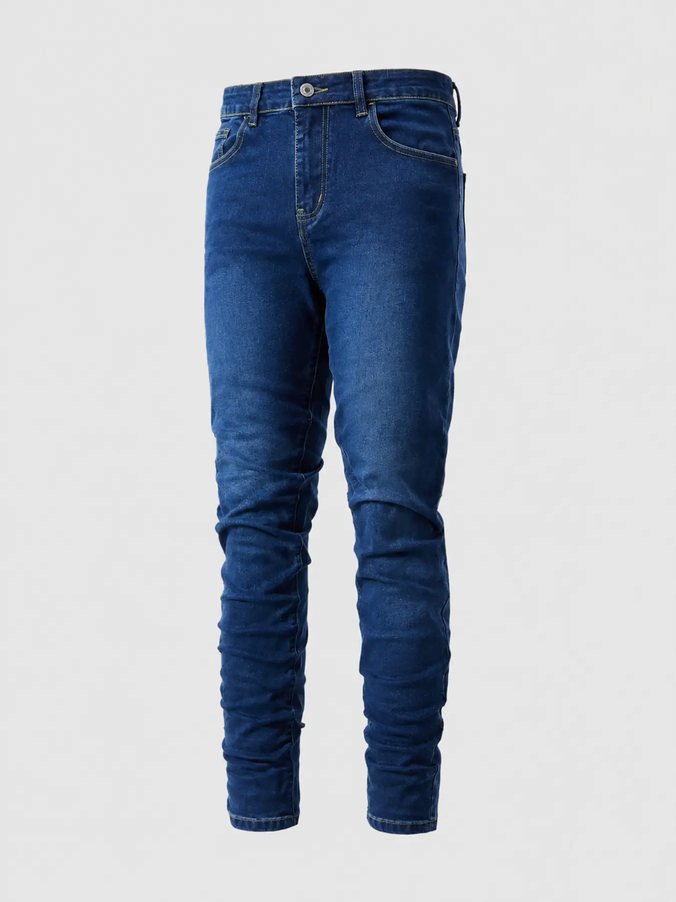 Men's Slim Fit Plain Color Fashion Business Jeans, Elastic Straight Leg Business Long Pants, Soft Cotton Fabric, Four-Season Wear, Slant Pockets