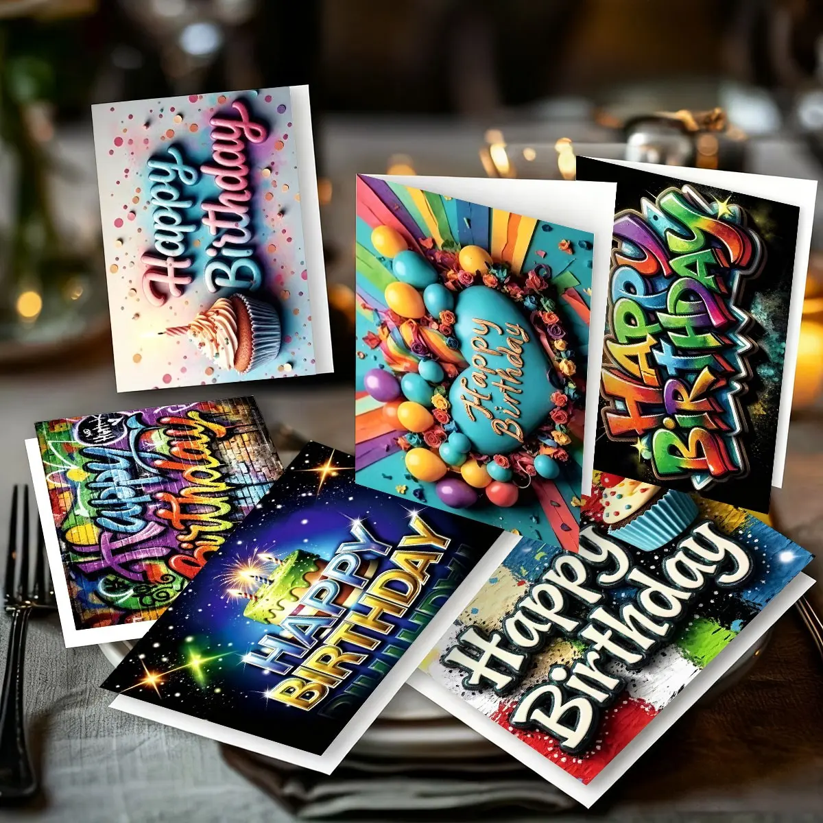 6 Birthday Card Set with Envelopes, Perfect for Father's Day, Mother's Day, Thanksgiving, 12 Fun Birthday Invitation Cards