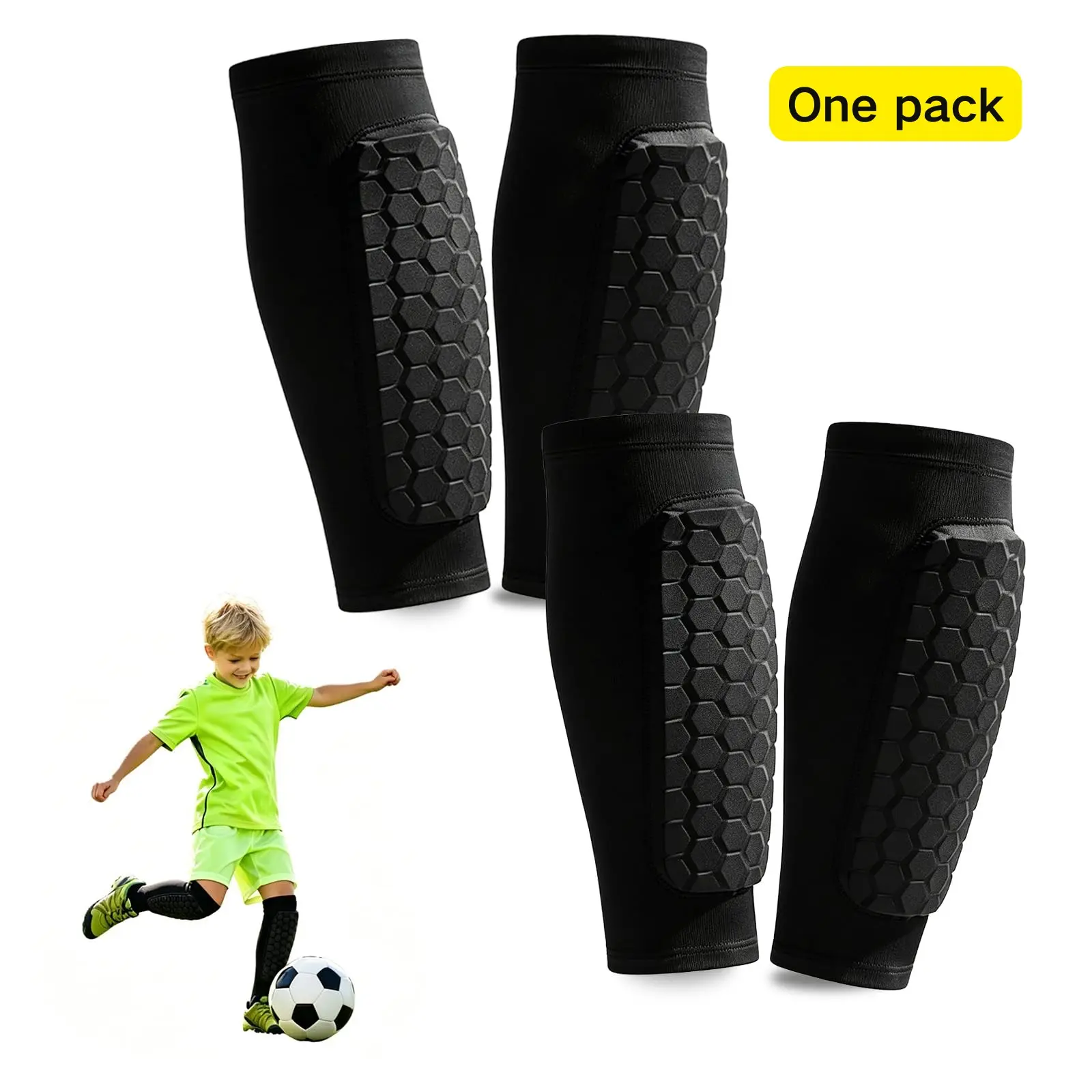 Football Shin Guards for Kids, Youth Boys Girls Protective Gear, Compression Sleeve with Honeycomb Pad, Suitable for Pickleball Football Skiing Mountain Biking