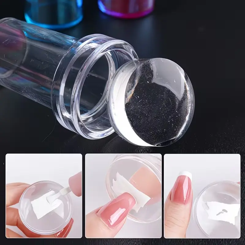 Set Of Nail Art Stamps And Scrapers, Detachable Design Transparent Nail Art Stamper, DIY Nail Art Decoration, French Manicure Tools,Random Color