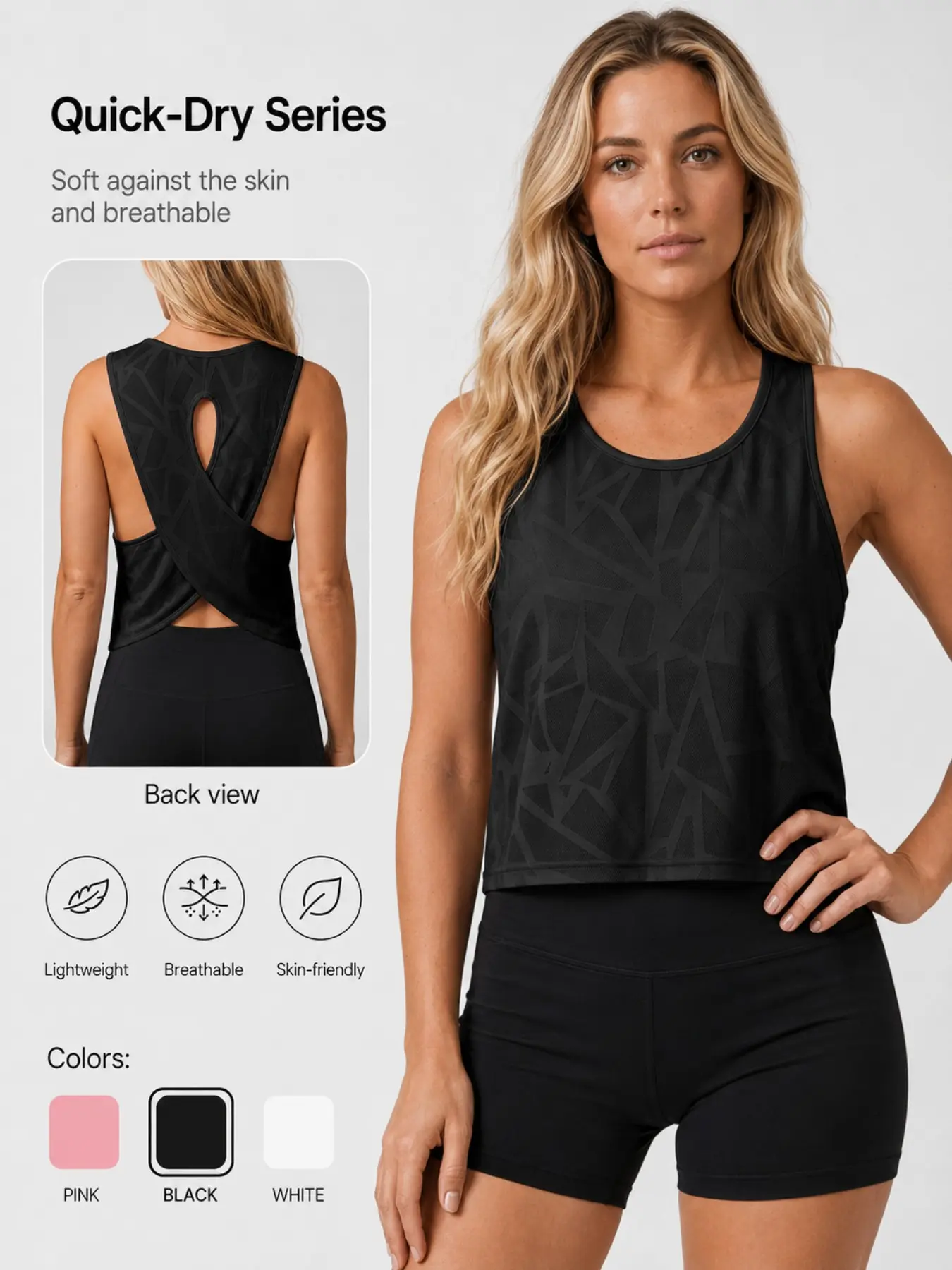 Casual Sporty Vest with Geometric Print, Cross-Back Cutout Design, Short Sleeve, Ideal for Yoga, Pilates, Running, Aerobics
