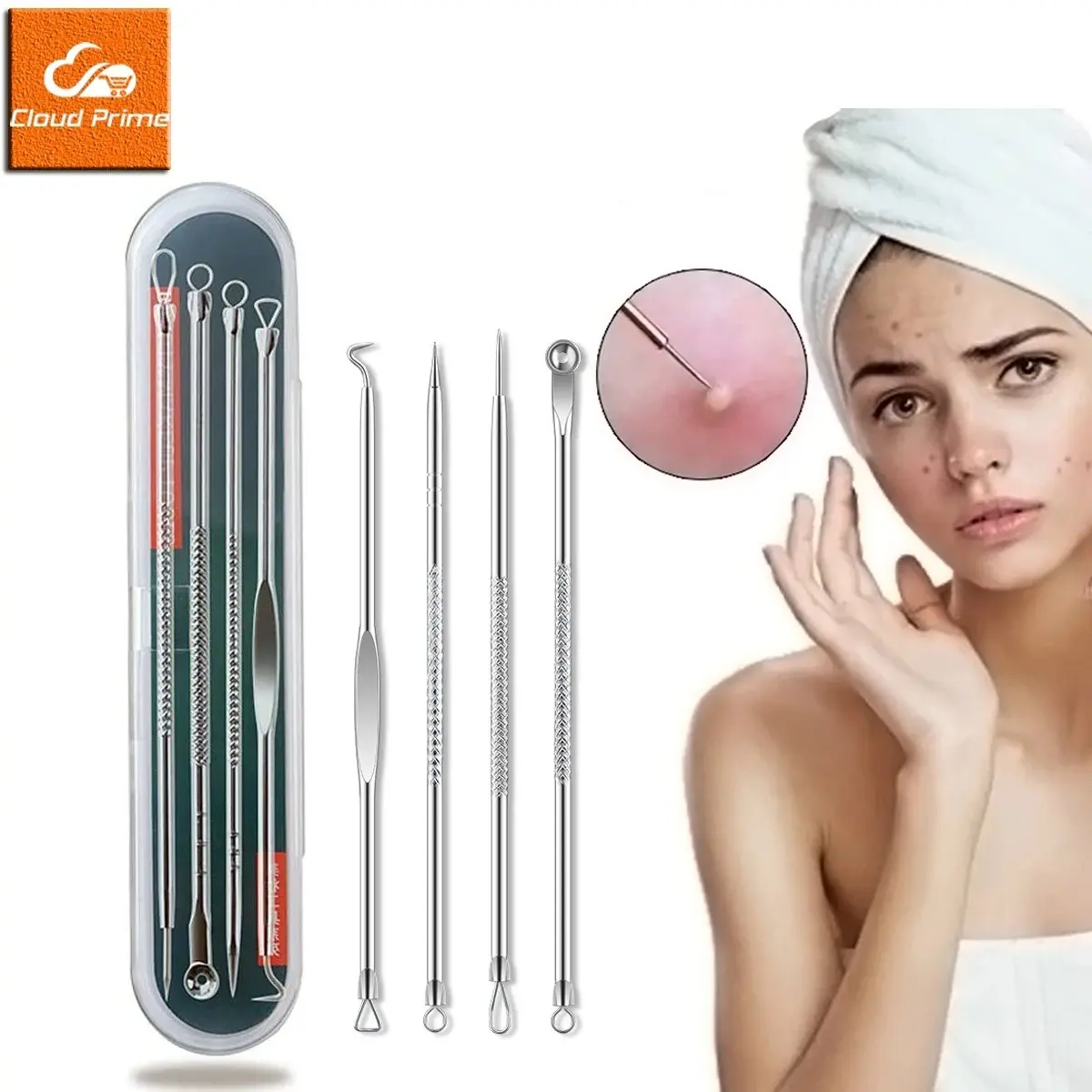 4pcs Blackhead Removal Tools for Women, Stainless Steel Pore Cleansing Needles, Effective Acne Treatment Skincare Kit