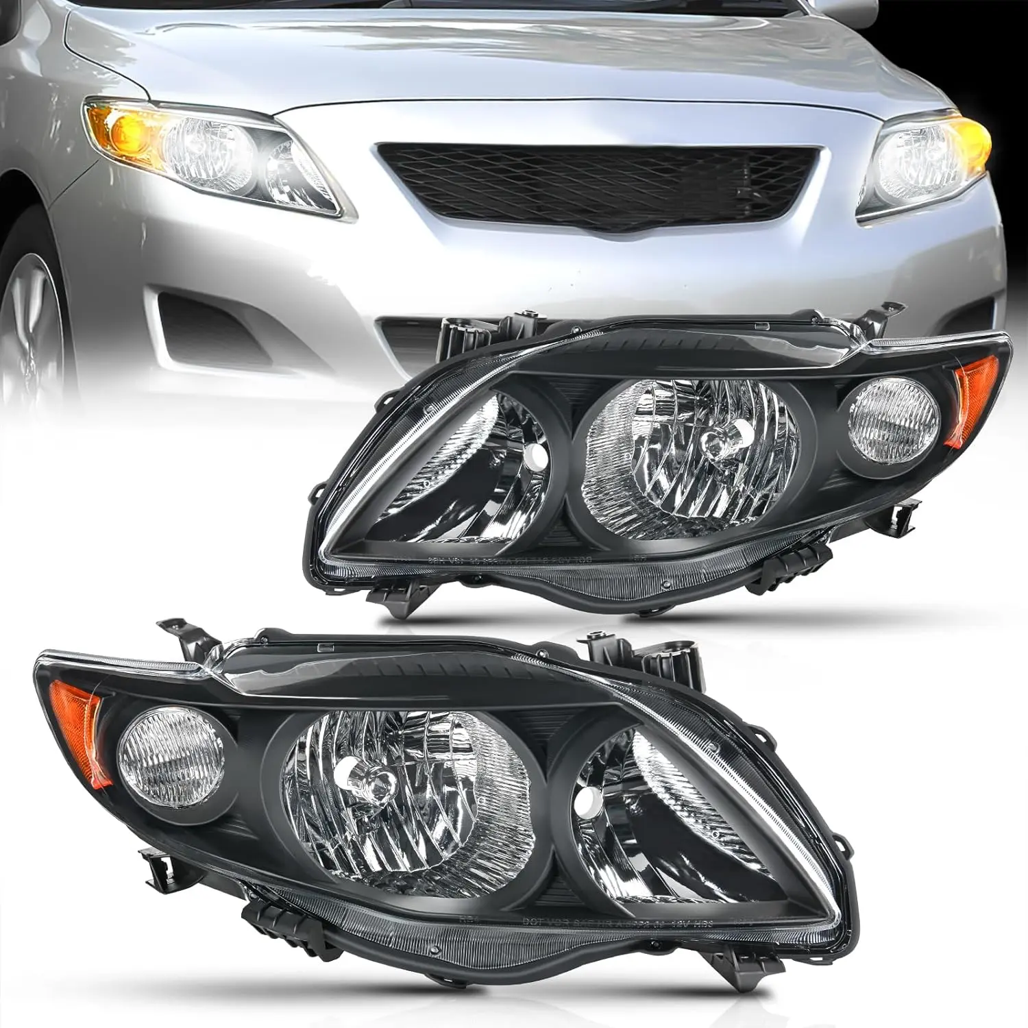 Nilight Headlight Assembly Compatible with 2009 2010 Toyota Corolla XLE/LE/Base Replacement Headlamp Black Housing Amber Reflector Driver and Passenger Side(Not fit S or XRS Trim), Anti-Fog, Hb3/Hb4