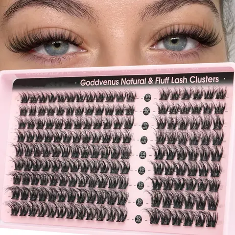 Natural False Eyelashes, Volume Lashes Clusters, Fine Clustered Lash Extensions, Fluffy DIY Lash Glue, D Curl Single Fiber Lashes 10-16mm, Natural Look, Voluminous False Eyelashes