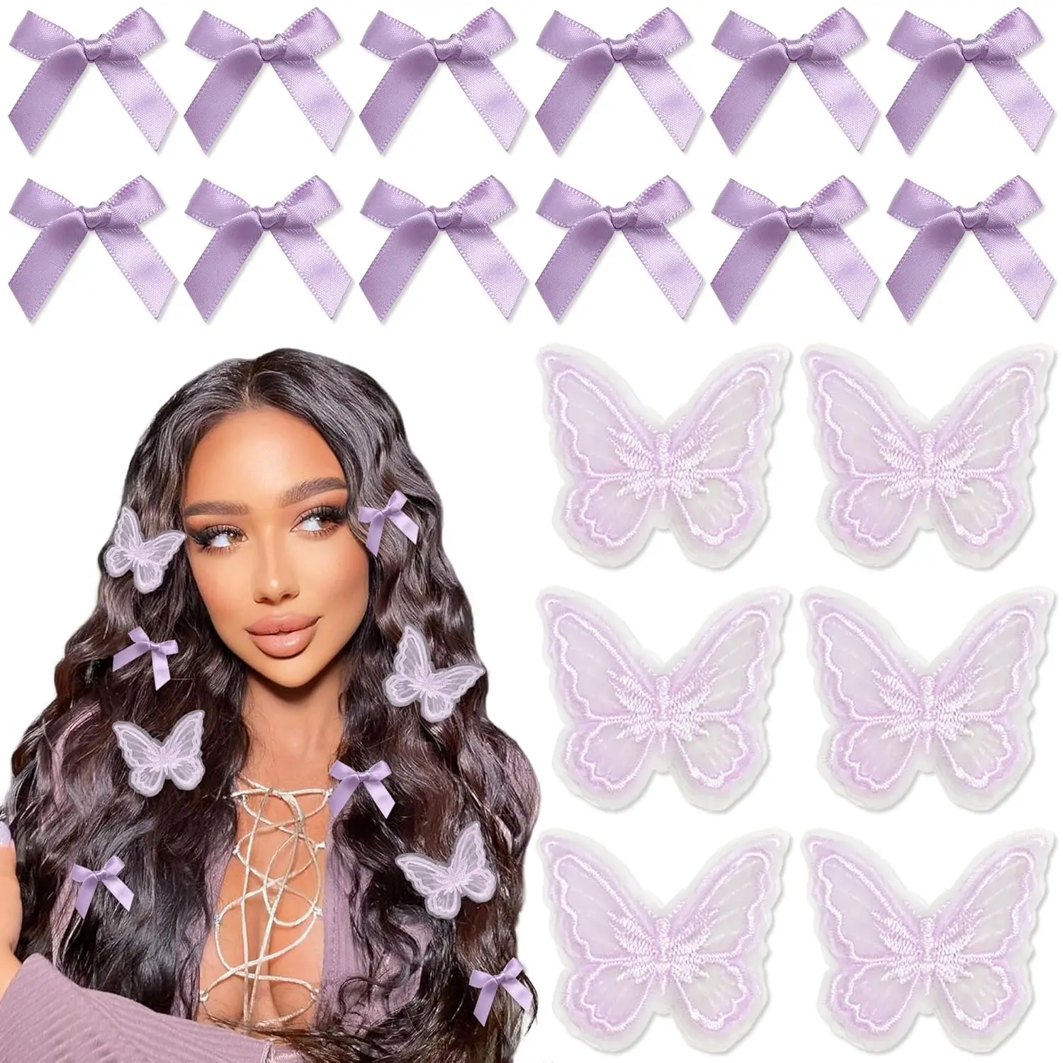 18PCS Bow Hair Clips Purple Lace Embroidery Butterfly Hair Clips Y2K Bowknot Hair Bow Satin Barrettes Hairpins Hair Accessories for Women Girls